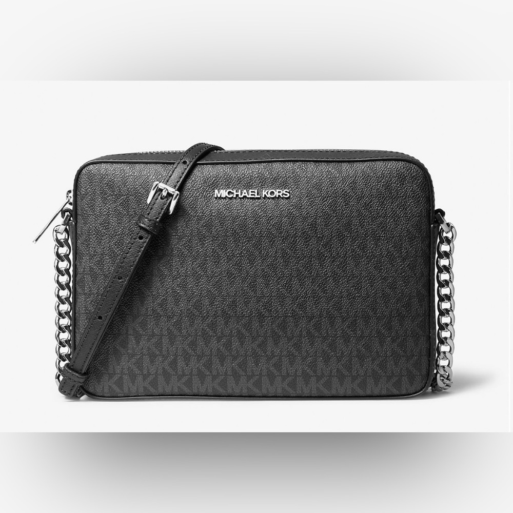 Michael Kors Jet Set MK Signature Black EW Crossbody Messenger Bag